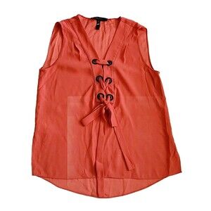 BCBGMAXAZRIA Blouse | Sleeveless V-Neck Lace-Up Orange Sz XXS